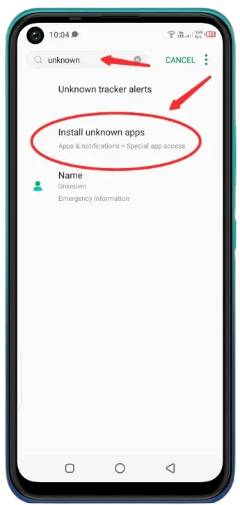 Search unknown in settings